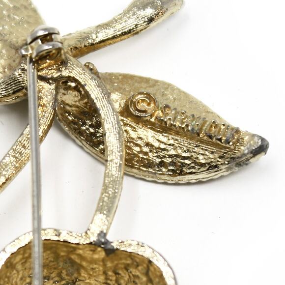 Vintage Sarah Coventry Cherry Pin Brooch Signed Fruit 3D Textured Gold - Hey Viv - Picture 3 of 4